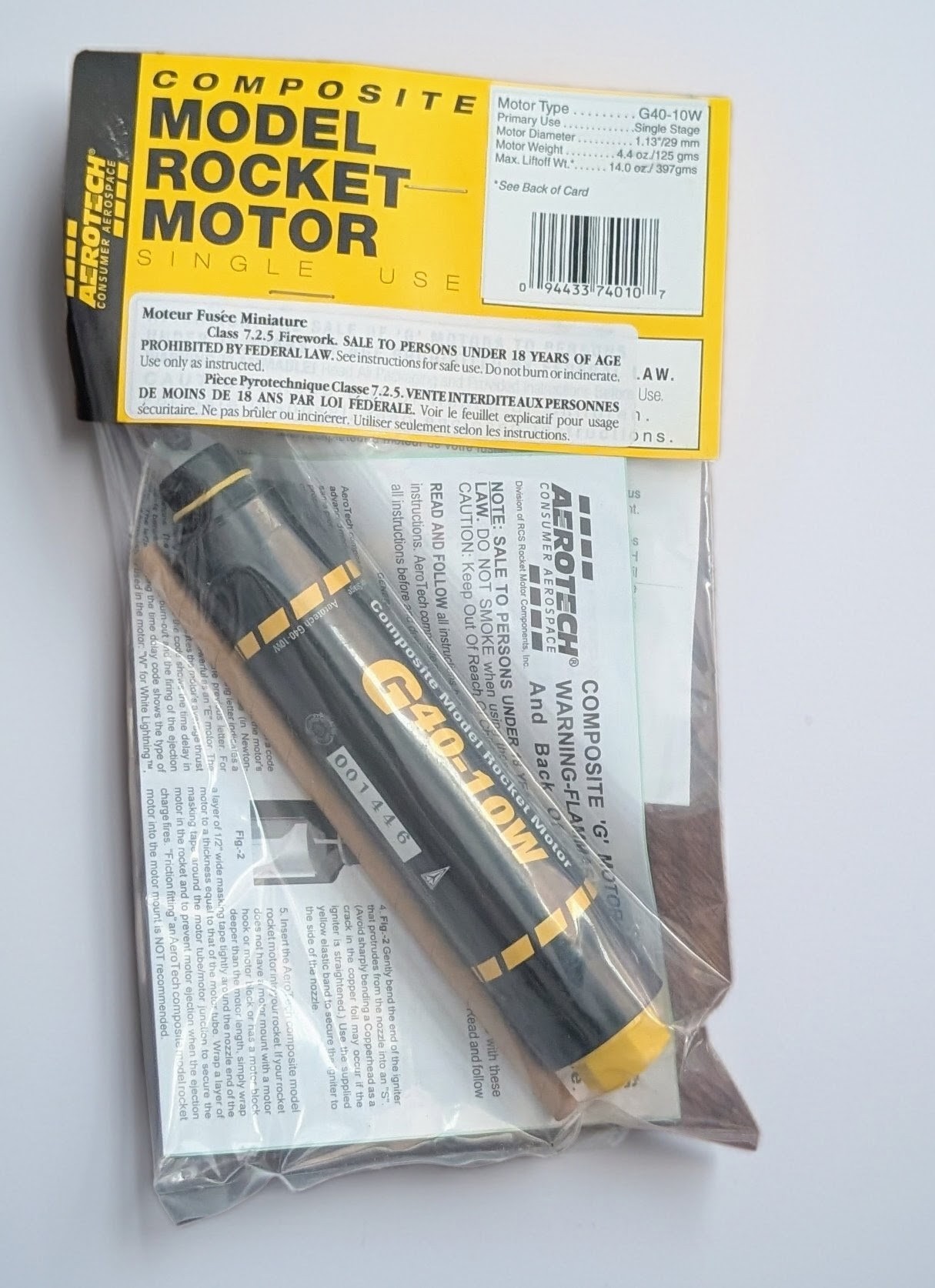 (image for) Aerotech G40-10W Model Rocket Motor